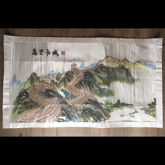 Painted/embroidered silk hanging of the Great Wall